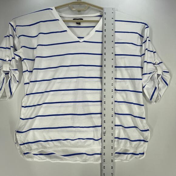 Nautica Tee Shirt Womens XXL Blue White Striped V-Neck Short Sleeve 100% Cotton - Picture 3 of 5
